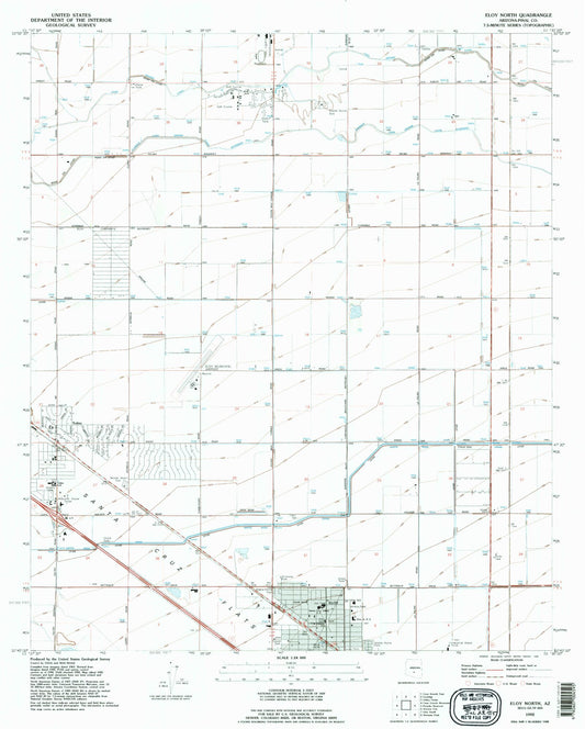 Classic USGS Eloy North Arizona 7.5'x7.5' Topo Map Image