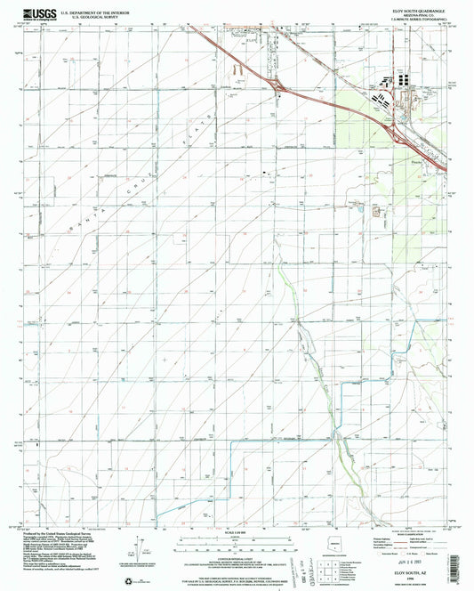 Classic USGS Eloy South Arizona 7.5'x7.5' Topo Map Image