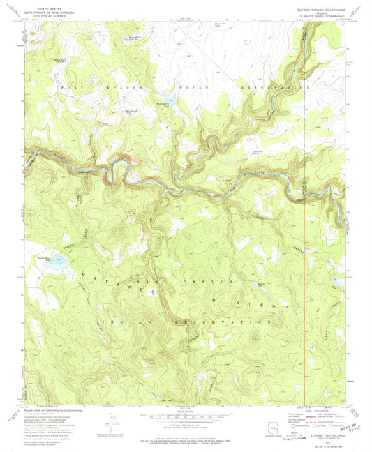 Classic USGS Elwood Canyon Arizona 7.5'x7.5' Topo Map Image
