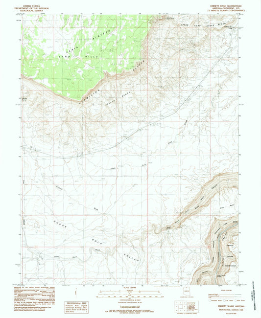 Classic USGS Emmett Wash Arizona 7.5'x7.5' Topo Map Image