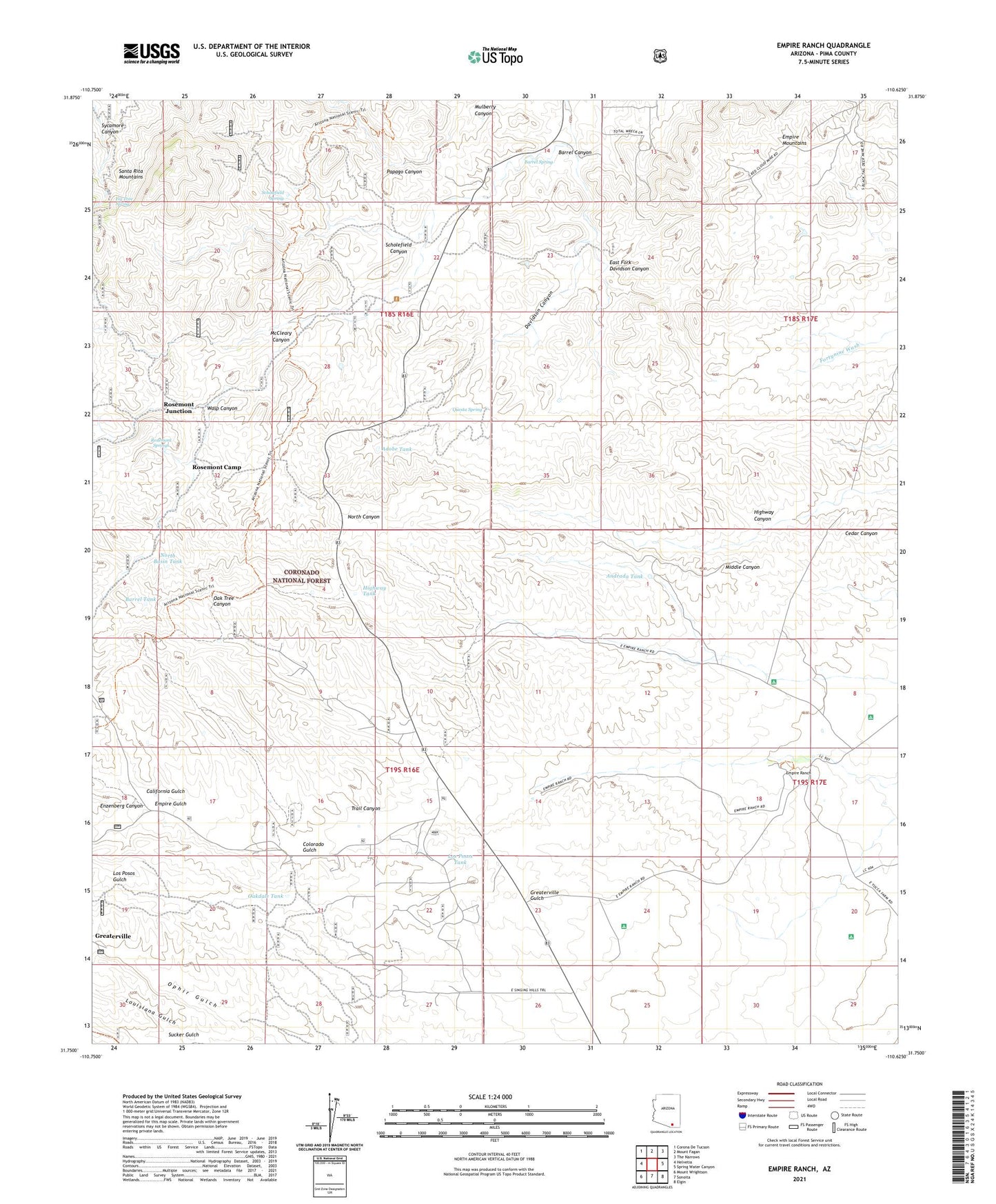 Empire Ranch Arizona US Topo Map Image