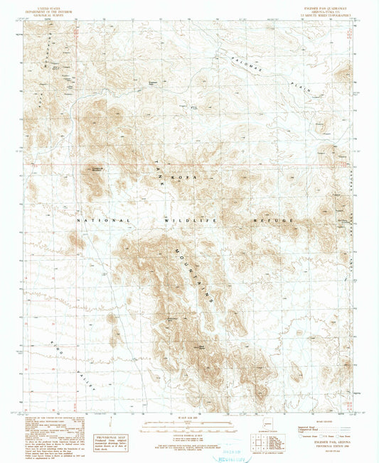 Classic USGS Engesser Pass Arizona 7.5'x7.5' Topo Map Image