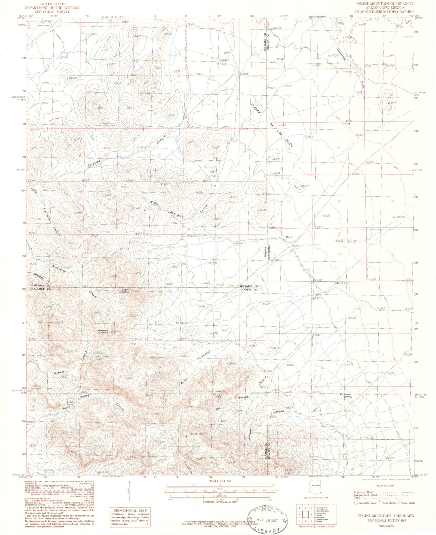 Classic USGS Engine Mountain Arizona 7.5'x7.5' Topo Map Image
