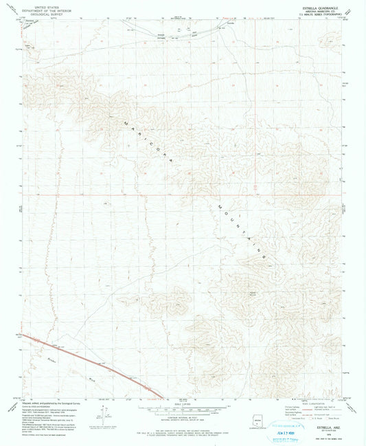 Classic USGS Estrella Arizona 7.5'x7.5' Topo Map Image