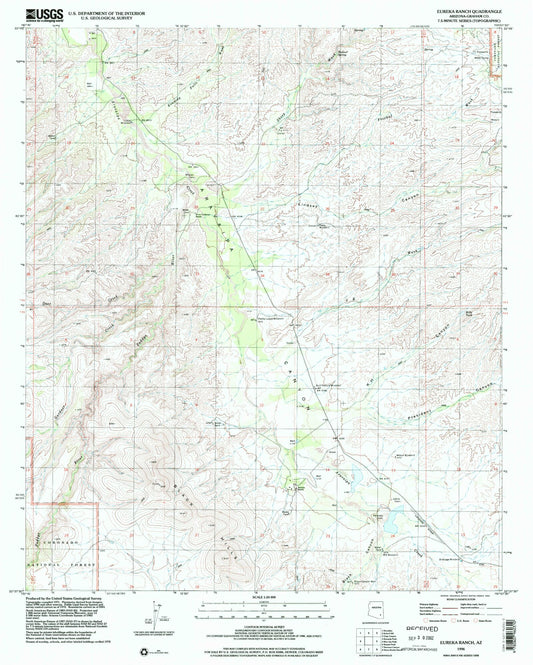 Classic USGS Eureka Ranch Arizona 7.5'x7.5' Topo Map Image