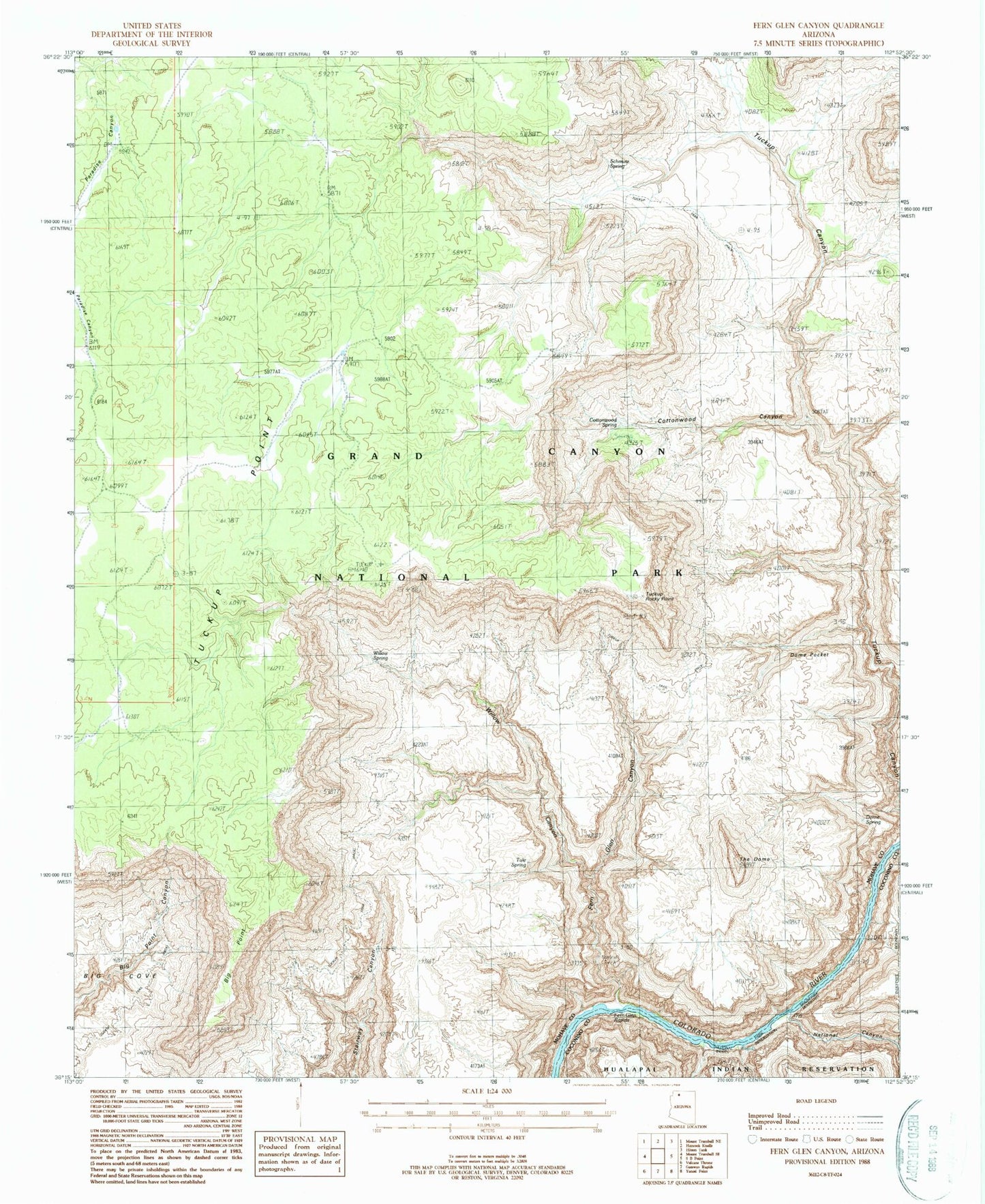 Classic USGS Fern Glen Canyon Arizona 7.5'x7.5' Topo Map Image