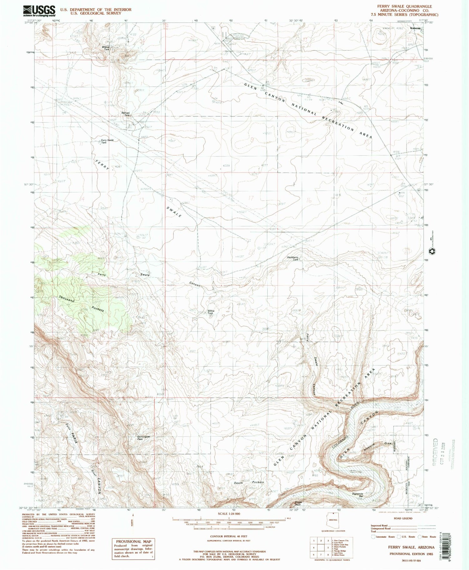 Classic USGS Ferry Swale Arizona 7.5'x7.5' Topo Map Image