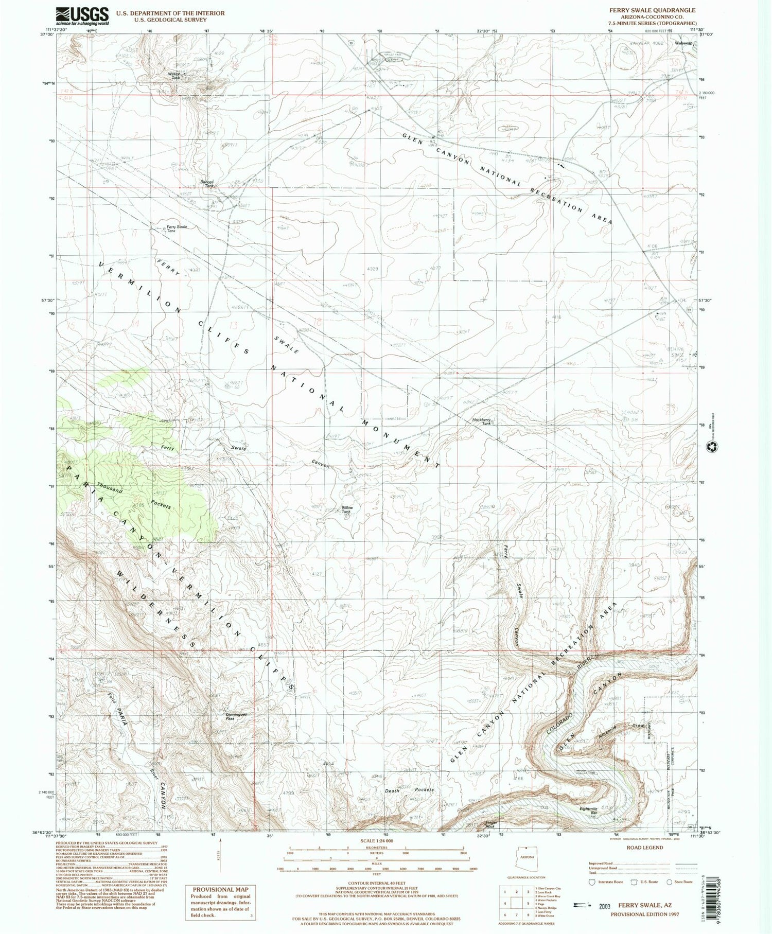 Classic USGS Ferry Swale Arizona 7.5'x7.5' Topo Map Image