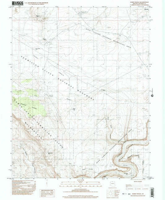 Classic USGS Ferry Swale Arizona 7.5'x7.5' Topo Map Image