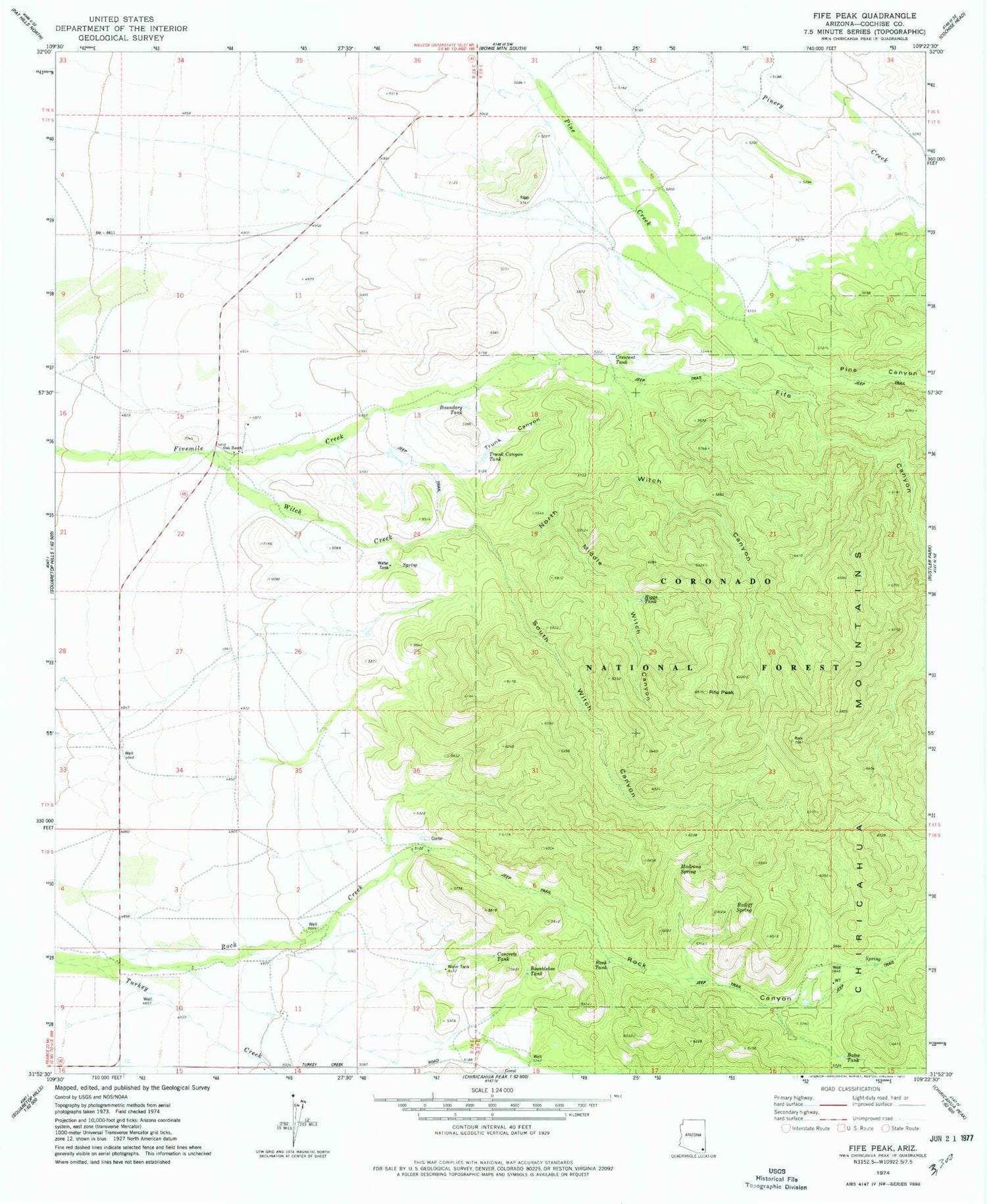 Classic USGS Fife Peak Arizona 7.5'x7.5' Topo Map Image