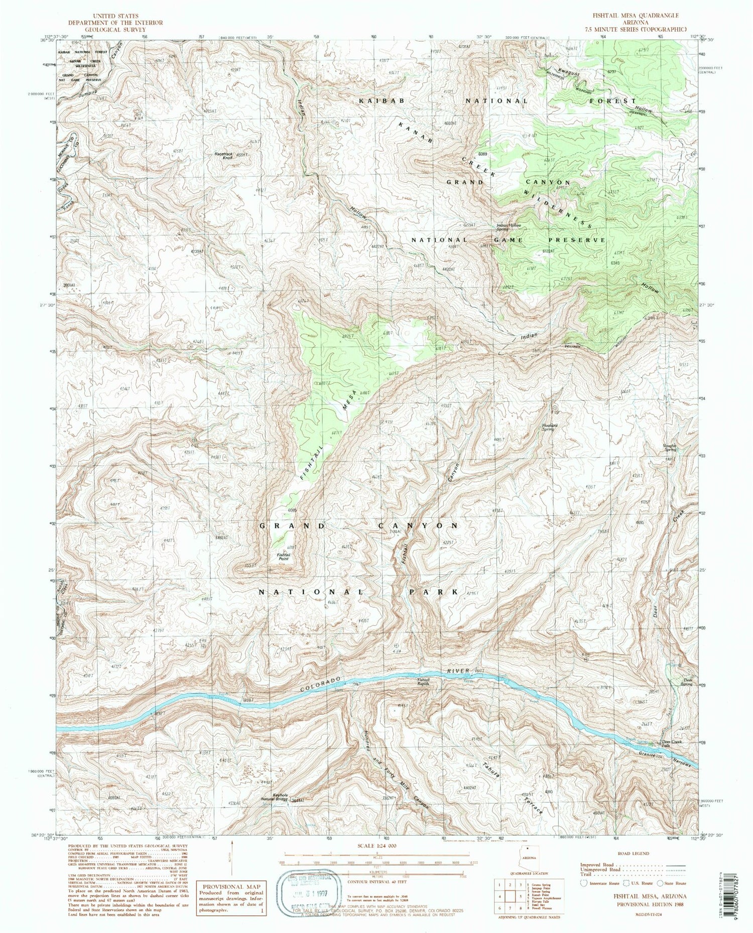 Classic USGS Fishtail Mesa Arizona 7.5'x7.5' Topo Map Image