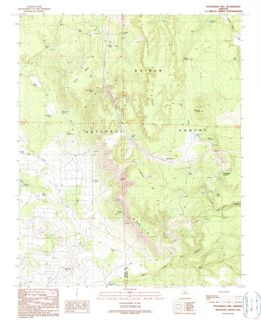Classic USGS Fitzgerald Hill Arizona 7.5'x7.5' Topo Map Image