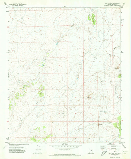 Classic USGS Flattop Hill Arizona 7.5'x7.5' Topo Map Image