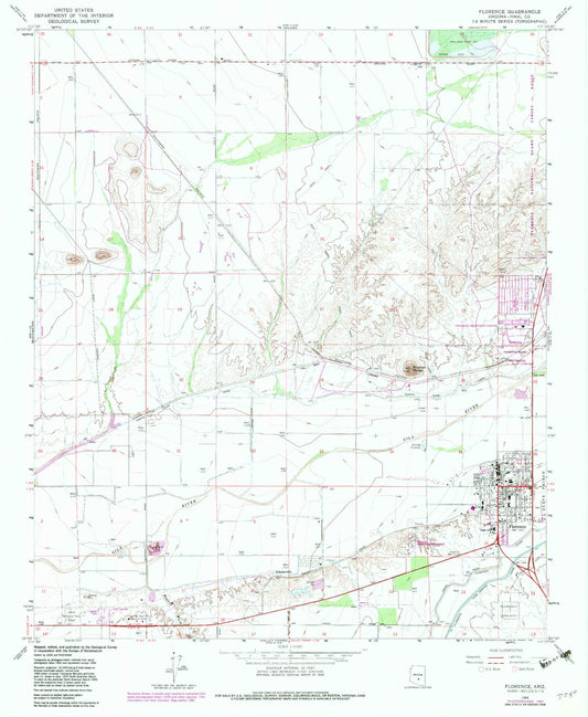 Classic USGS Florence Arizona 7.5'x7.5' Topo Map Image