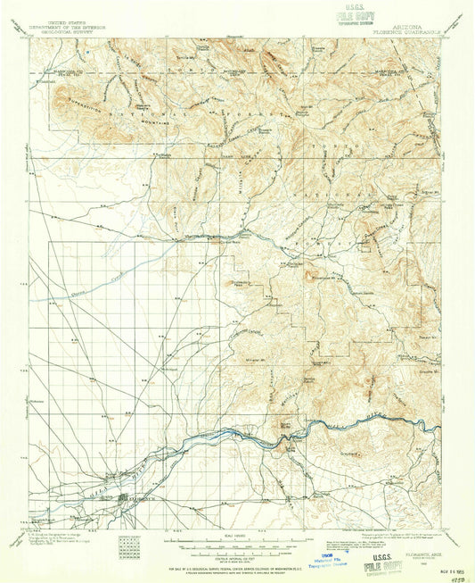 Historic 1900 Florence Arizona 30'x30' Topo Map Image