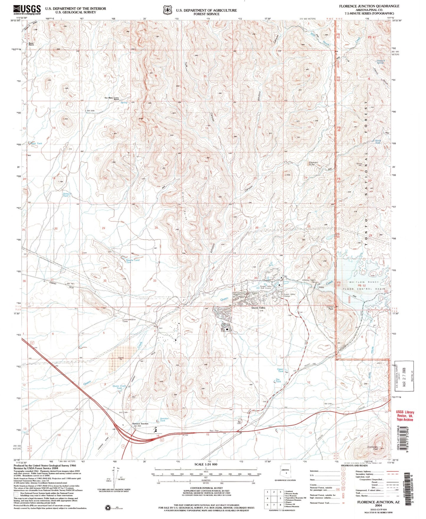 Classic USGS Florence Junction Arizona 7.5'x7.5' Topo Map Image