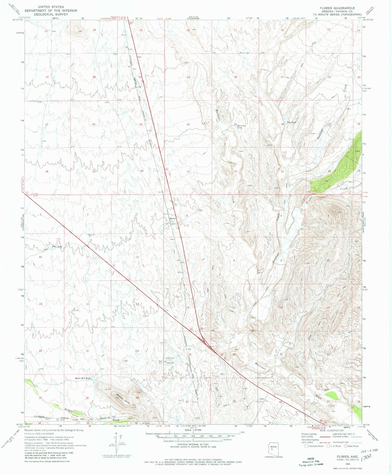 Classic USGS Flores Arizona 7.5'x7.5' Topo Map Image