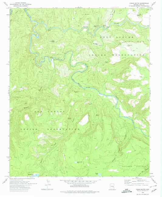 Classic USGS Forks Butte Arizona 7.5'x7.5' Topo Map Image