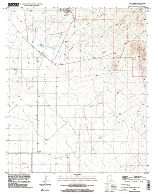 Classic USGS Fort Grant Arizona 7.5'x7.5' Topo Map Image