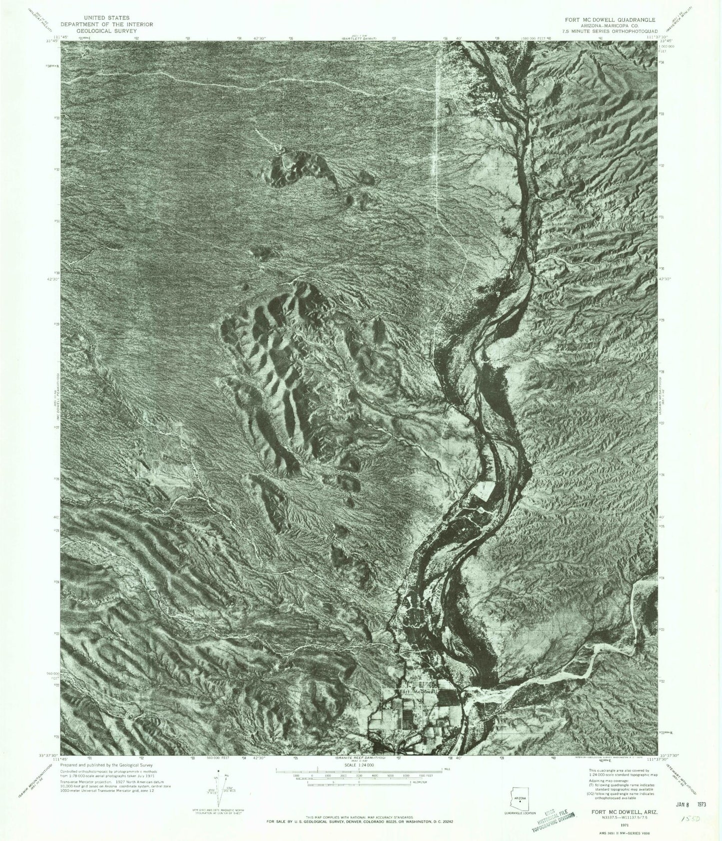Classic USGS Fort McDowell Arizona 7.5'x7.5' Topo Map Image
