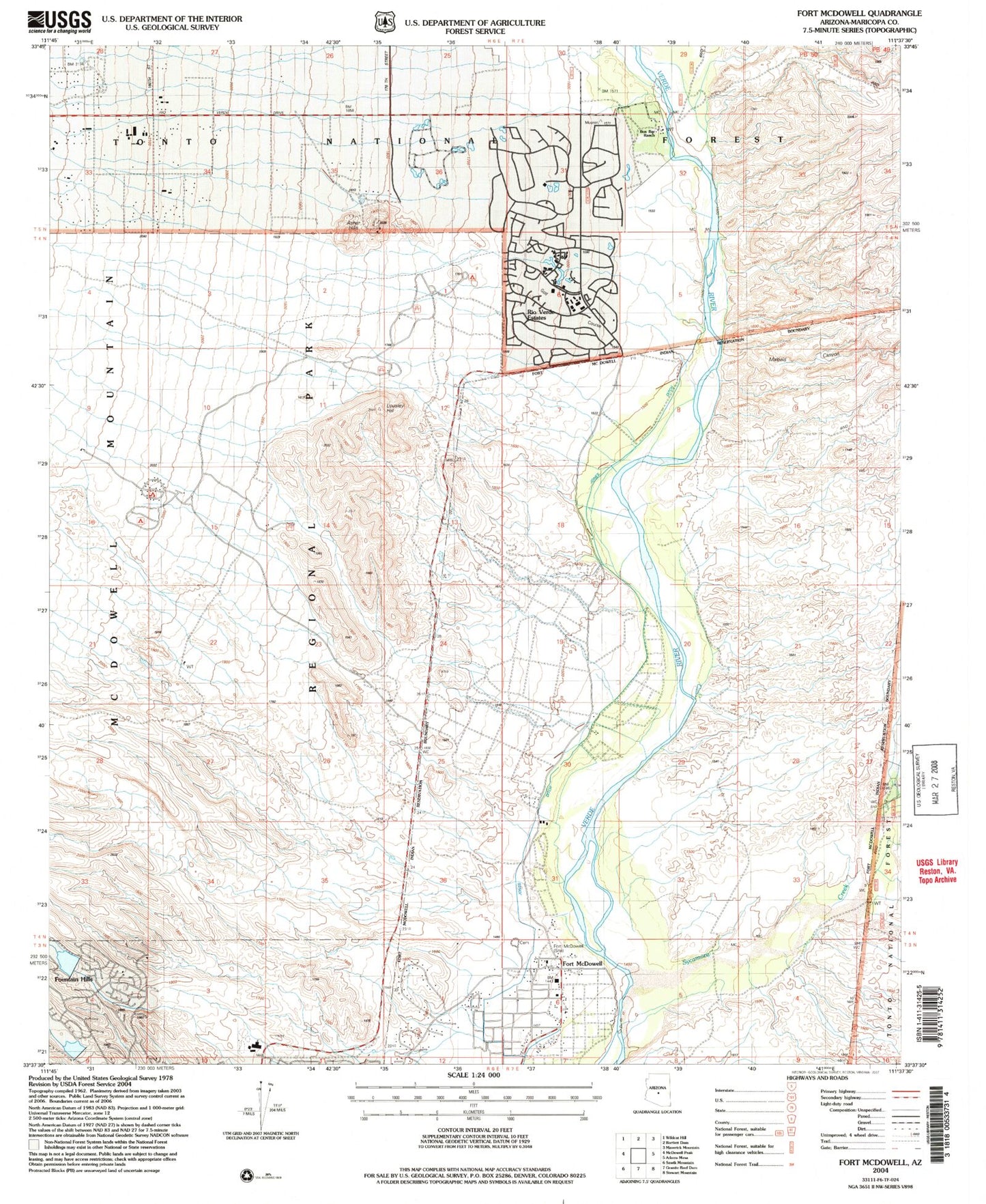 Classic USGS Fort McDowell Arizona 7.5'x7.5' Topo Map Image
