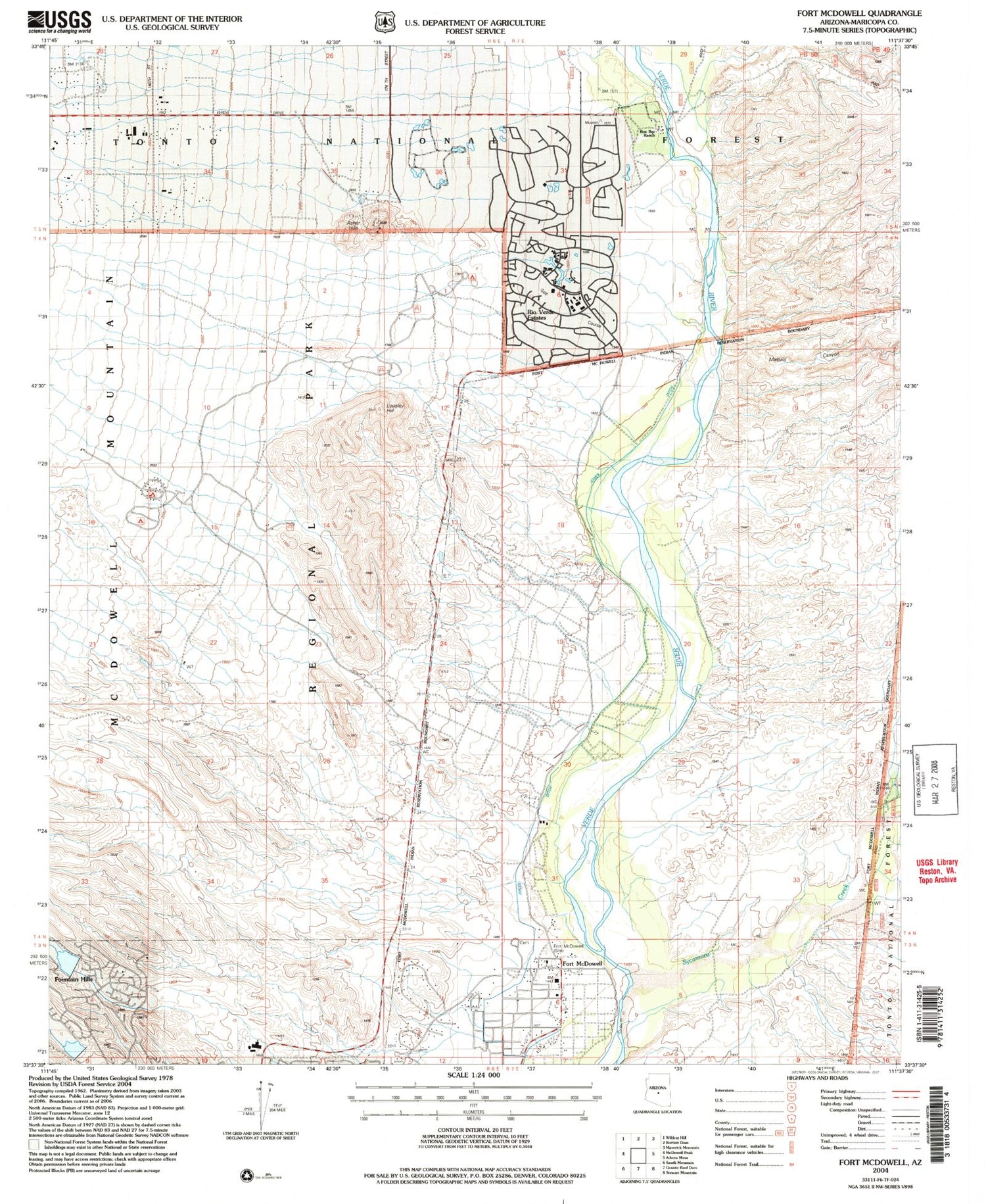 Classic USGS Fort McDowell Arizona 7.5'x7.5' Topo Map Image