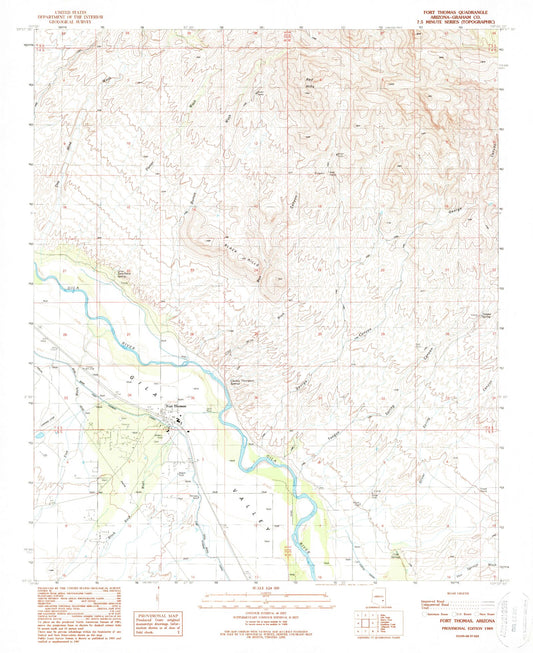Classic USGS Fort Thomas Arizona 7.5'x7.5' Topo Map Image