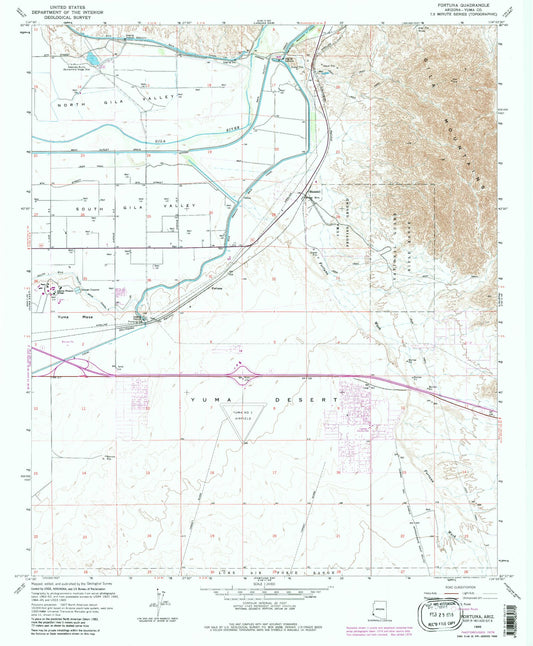 Classic USGS Fortuna Arizona 7.5'x7.5' Topo Map Image