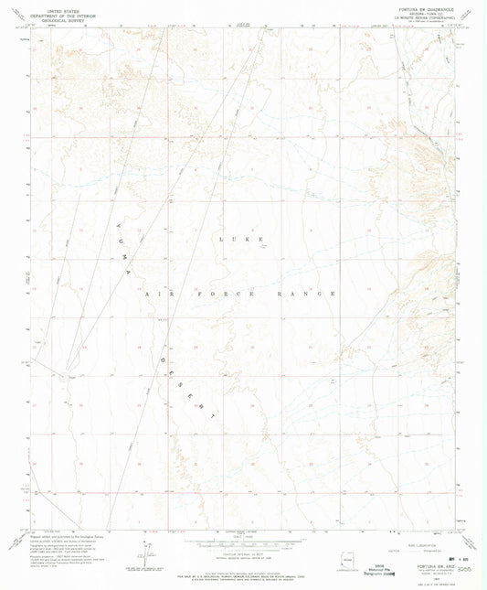 Classic USGS Fortuna SW Arizona 7.5'x7.5' Topo Map Image