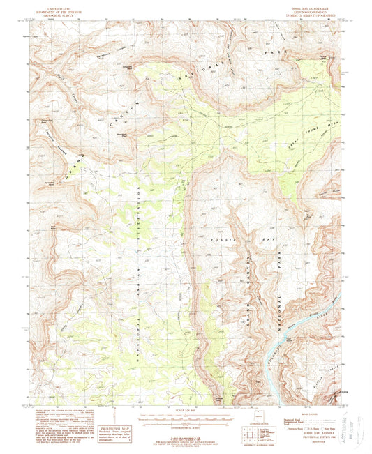 Classic USGS Fossil Bay Arizona 7.5'x7.5' Topo Map Image
