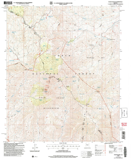 Classic USGS Four Peaks Arizona 7.5'x7.5' Topo Map Image