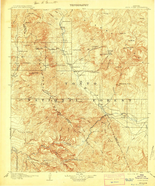Historic 1909 Roosevelt Arizona 30'x30' Topo Map Image