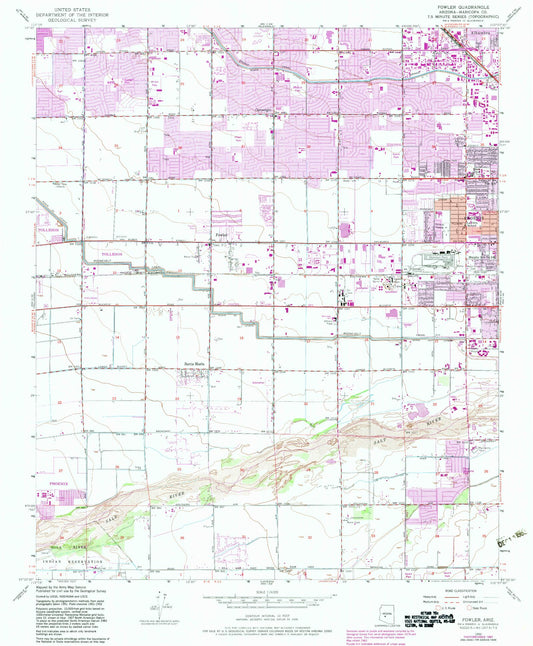 Classic USGS Fowler Arizona 7.5'x7.5' Topo Map Image