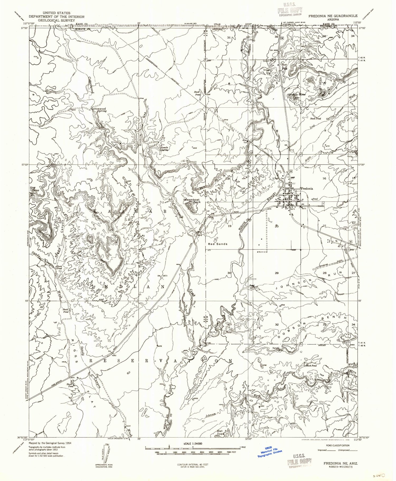 Classic USGS Fredonia Arizona 7.5'x7.5' Topo Map Image