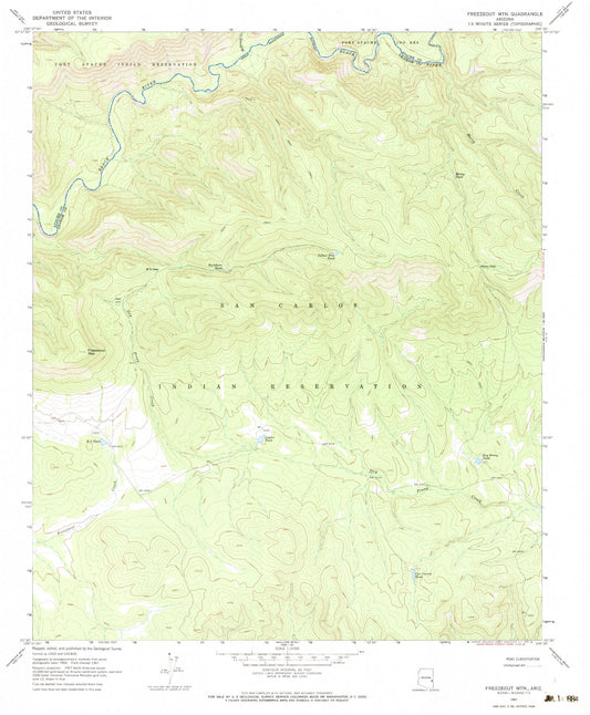 Classic USGS Freezeout Mountain Arizona 7.5'x7.5' Topo Map Image