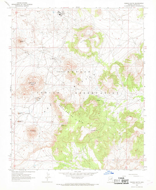 Classic USGS French Butte Arizona 7.5'x7.5' Topo Map Image