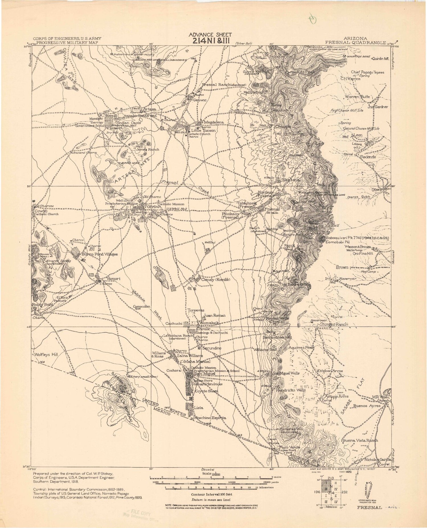 Historic 1943 Fresnal Arizona 30'x30' Topo Map Image