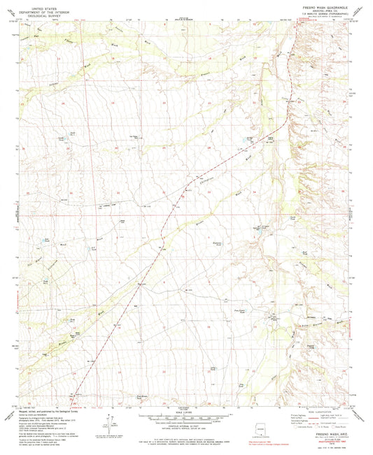 Classic USGS Fresno Wash Arizona 7.5'x7.5' Topo Map Image