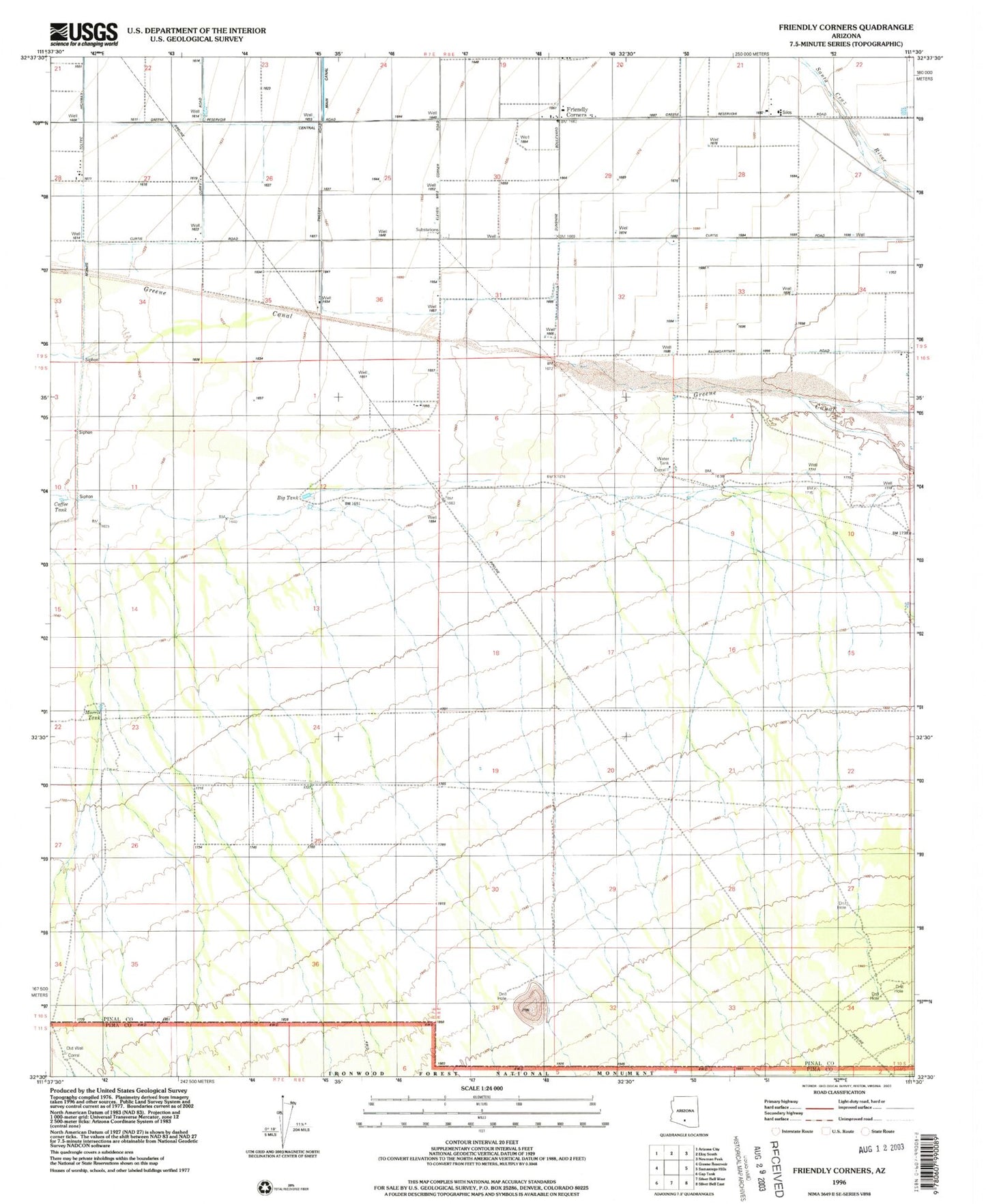 Classic USGS Friendly Corners Arizona 7.5'x7.5' Topo Map Image
