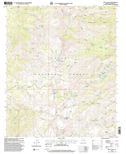 Classic USGS Fritz Canyon Arizona 7.5'x7.5' Topo Map Image