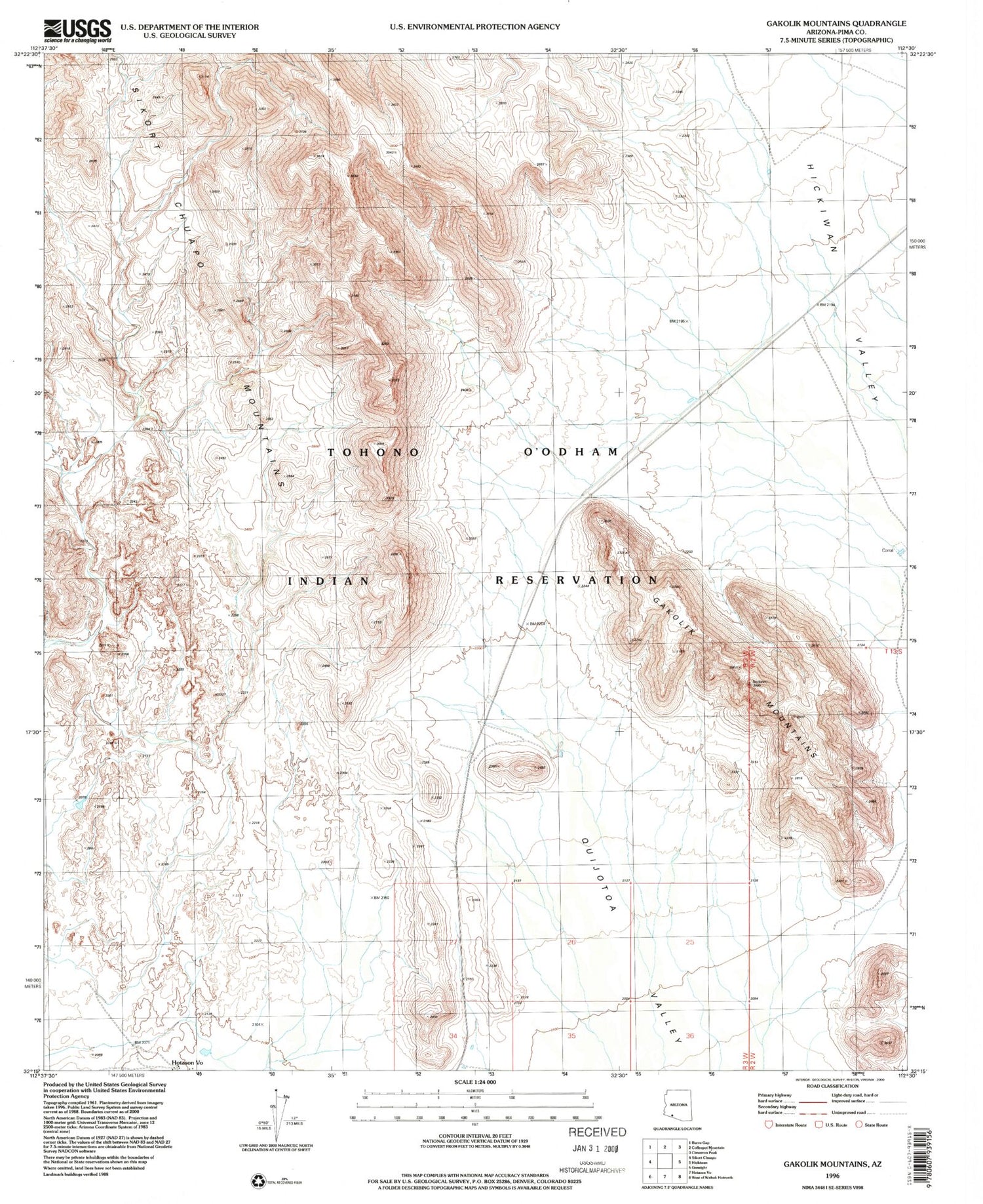 Classic USGS Gakolik Mountains Arizona 7.5'x7.5' Topo Map Image