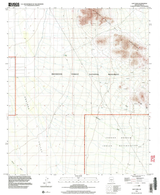Classic USGS Gap Tank Arizona 7.5'x7.5' Topo Map Image