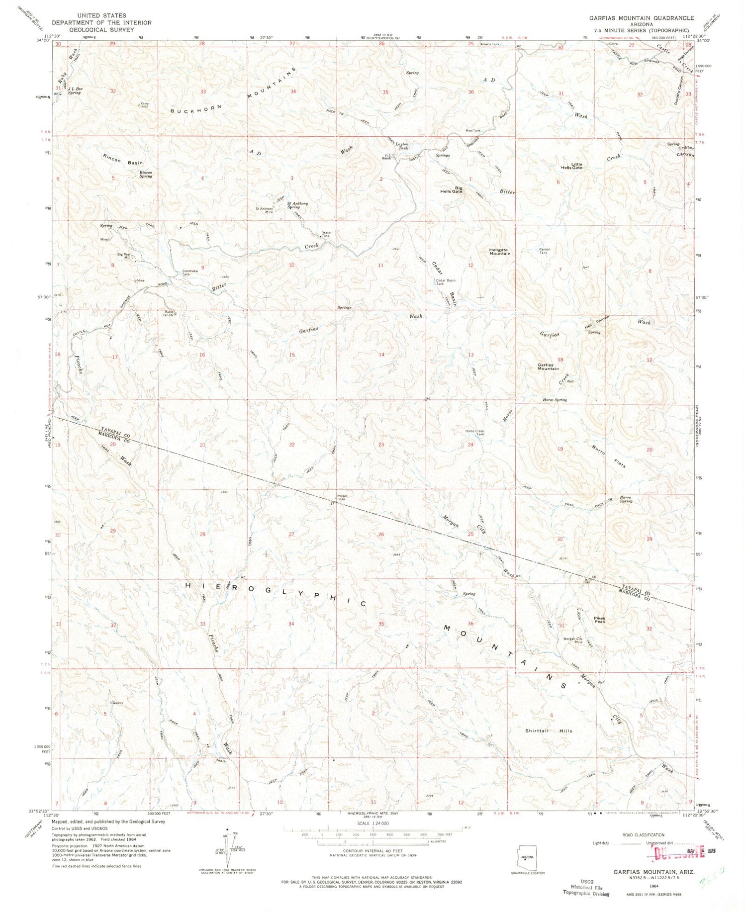 Classic USGS Garfias Mountain Arizona 7.5'x7.5' Topo Map Image