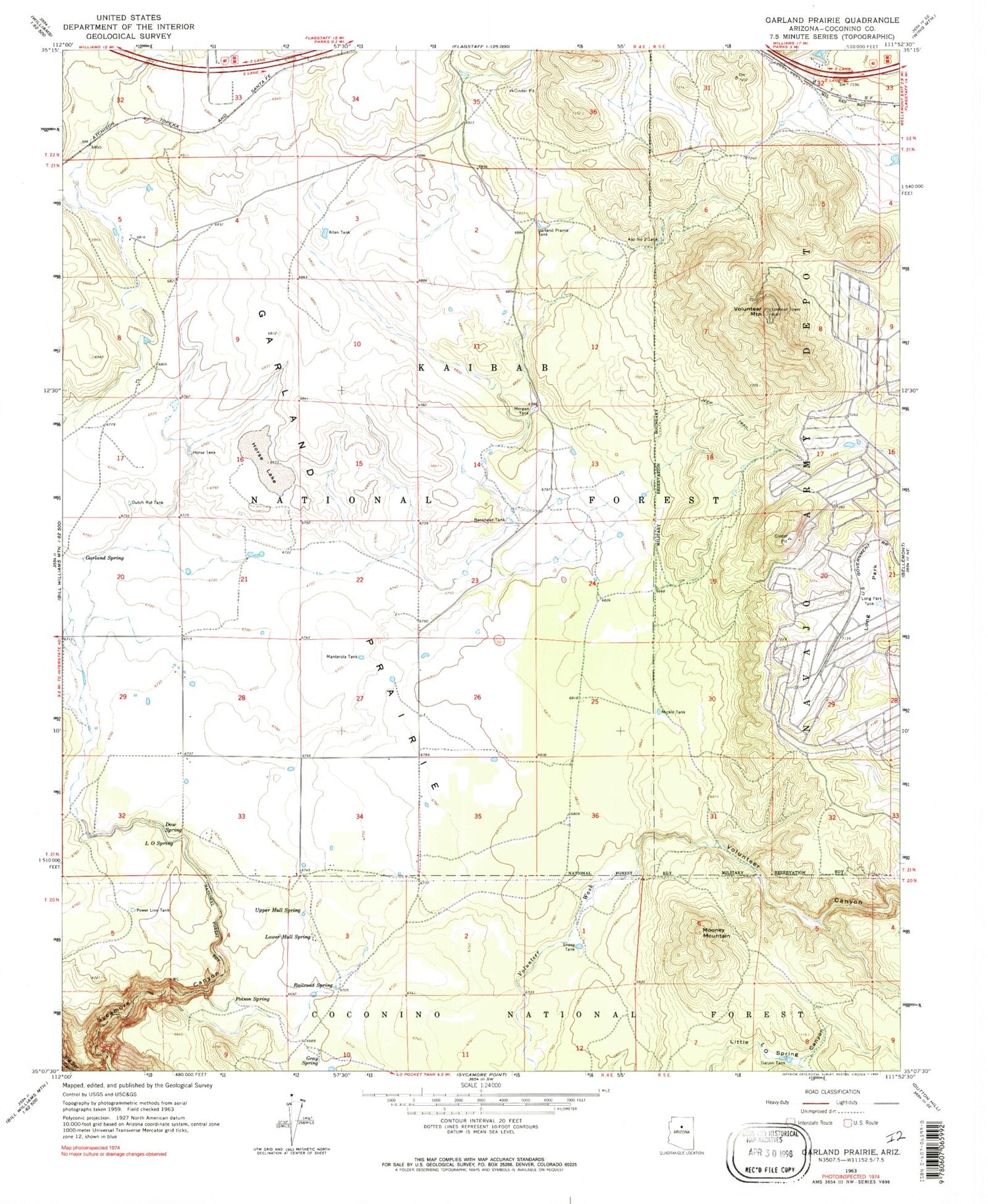Classic USGS Garland Prairie Arizona 7.5'x7.5' Topo Map Image
