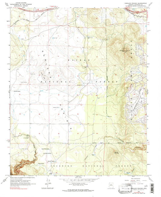 Classic USGS Garland Prairie Arizona 7.5'x7.5' Topo Map Image