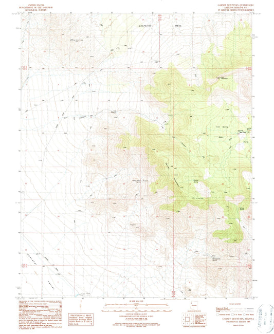 Classic USGS Garnet Mountain Arizona 7.5'x7.5' Topo Map Image