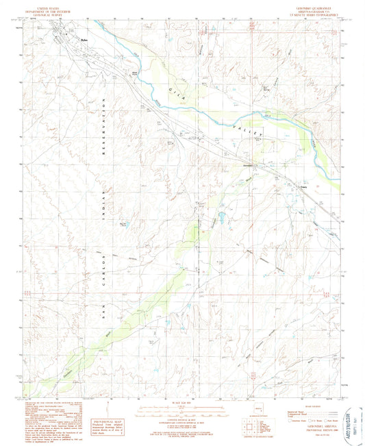 Classic USGS Geronimo Arizona 7.5'x7.5' Topo Map Image