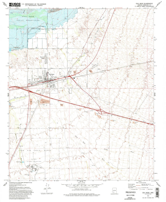 Classic USGS Gila Bend Arizona 7.5'x7.5' Topo Map Image