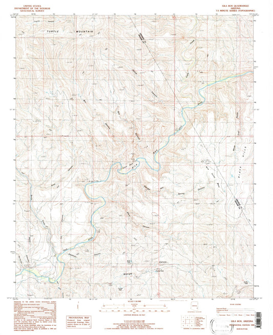 Classic USGS Gila Box Arizona 7.5'x7.5' Topo Map Image