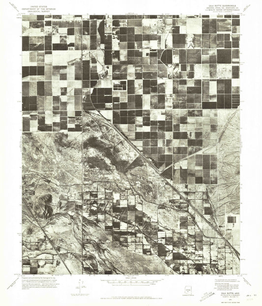 Classic USGS Gila Butte Arizona 7.5'x7.5' Topo Map Image